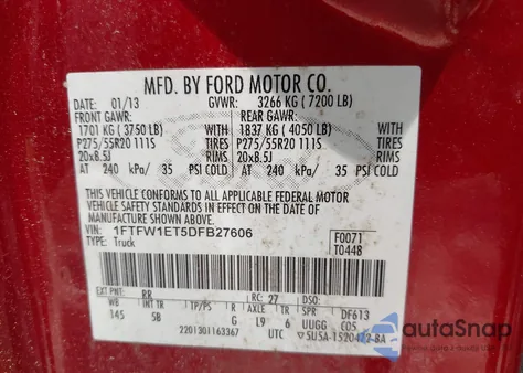 2013 Ford F-150 Fx4 из США, поврежденный, VIN 1FTFW1ET5DFB27606